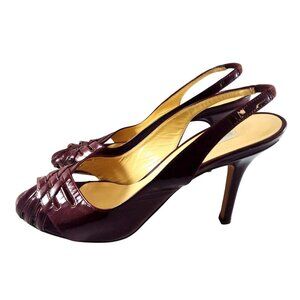 SAKS FIFTH Avenue Women's Burgundy Patent Leather 8.5B Slingback Heels